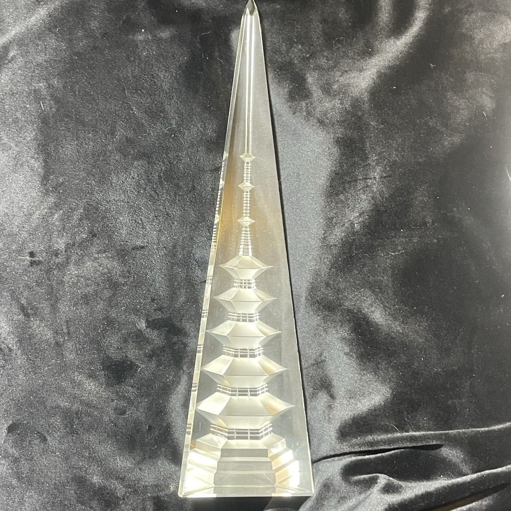 Large Crystal Pyramid Obelisk Art Glass Sculpture Pagoda Tower Japan 12''
